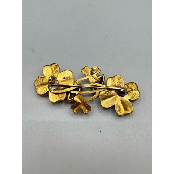 Antique Brooch Purple Rhinestones Flowers Clovers Leaf Pin Older Vintage Jewelry - Picture 3 of 6